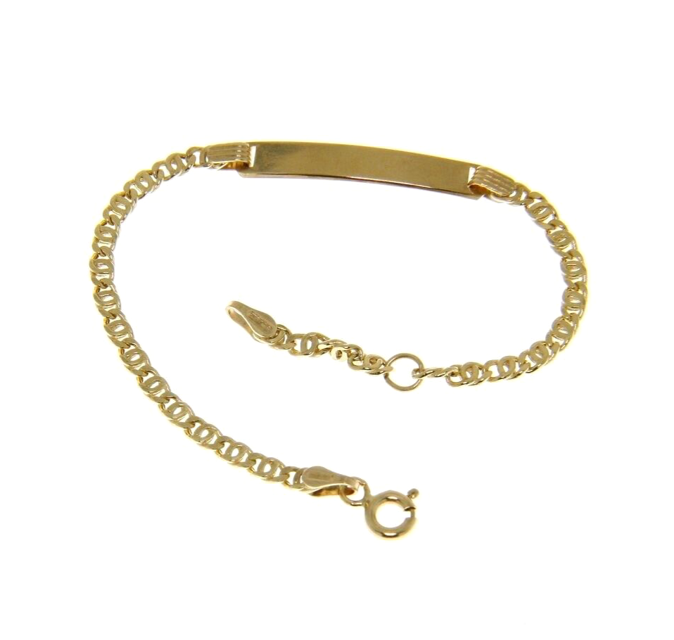 18k yellow gold boy girl baby bracelet engraving plate figure 8 chain 5.5-6.3