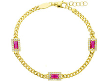 Charger l'image dans la galerie, 18K YELLOW GOLD BRACELET, GOURMETTE CUBAN CURB LINK 3.2mm, SQUARE RED ZIRCONIA.