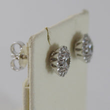 Load image into Gallery viewer, 18k white gold 7 mm flower sun earrings white zirconia 1.3 carats.
