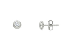 Load image into Gallery viewer, 18K WHITE GOLD BEZEL EARRINGS CUBIC ZIRCONIA WITH FRAME SOLITAIRE DIAMETER 5mm.