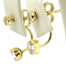 Load image into Gallery viewer, 18K YELLOW GOLD PENDANT SOLITAIRE EARRINGS ALTERNATE DOUBLE ZIRCONIA, ITALY MADE.