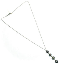 Load image into Gallery viewer, 18k white gold lariat necklace rolo chain fw round oval drop black pearl pendant.
