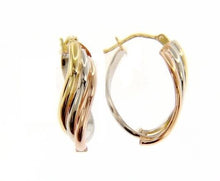 Load image into Gallery viewer, 18K YELLOW WHITE ROSE GOLD OVAL HOOP WAVE EARRINGS SIZE 24 x 13 MM MADE IN ITALY.