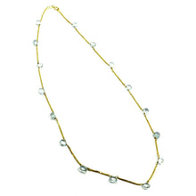 Load image into Gallery viewer, 18k yellow gold necklace drop faceted aquamarine pendant alternate, spiga chain.