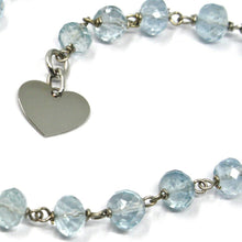 Load image into Gallery viewer, 18k white gold bracelet, oval faceted aquamarine, flat heart pendant.