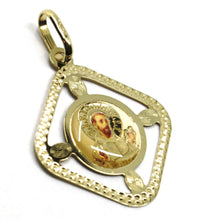 Load image into Gallery viewer, 18K YELLOW RHOMBUS GOLD MEDAL SAINT FRANCIS ASSISI FRANCESCO 22mm FRAME ENAMEL.