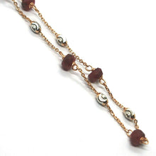 Charger l'image dans la galerie, 18k rose gold bracelet, alternate 4mm red ruby & 3mm faceted white balls, 6.7".