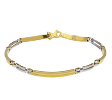 Load image into Gallery viewer, 18K YELLOW WHITE GOLD MAN SEMI RIGID THIN BRACELET ALTERNATE 3mm SMOOTH PLATES.