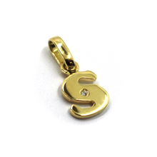 Load image into Gallery viewer, 18k yellow gold pendant charm small initial letter S, 10mm, 0.4", with diamond.