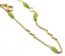 Load image into Gallery viewer, 18k yellow gold rolo spiral anklet 9.8" 25cm with faceted green 3mm peridot.