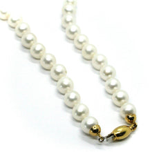 Cargar imagen en el visor de la galería, 18k yellow gold big 9/9.5 mm round white freshwater pearls necklace, 45cm 18".