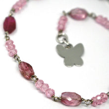 Cargar imagen en el visor de la galería, 18k white gold bracelet, oval faceted purple tourmaline, flat butterfly pendant.