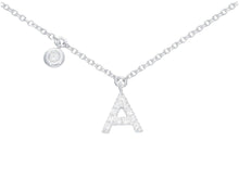Charger l'image dans la galerie, 18k white gold necklace, pendant mini initial letter A, 0.7 cm, 0.3", rolo chain.