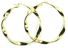 Cargar imagen en el visor de la galería, 18K YELLOW GOLD CIRCLE HOOPS PENDANT EARRINGS, 4.8 cm x 5 mm BRAIDED, TWISTED.