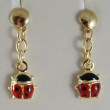 Charger l'image dans la galerie, 18k yellow gold pendant earrings glazed ladybird ladybug for kids made in Italy.