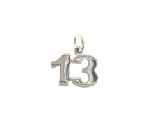 Charger l'image dans la galerie, 18k white gold number 13 thirteen small pendant charm, 0.4", 10mm.