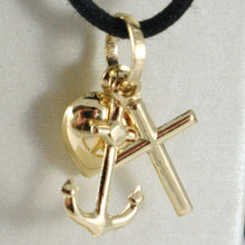 Charger l'image dans la galerie, 18K YELLOW GOLD FAITH HOPE CHARITY PENDANT CHARM 20 MM SMOOTH MADE IN ITALY.