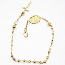 Load image into Gallery viewer, 18k yellow gold rosary bracelet, 3 mm spheres, Cross & miraculous medal.
