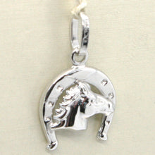 Load image into Gallery viewer, 18k white gold horseshoe and horse charm pendant smooth bright made in Italy.
