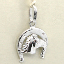 Load image into Gallery viewer, 18k white gold horseshoe and horse charm pendant smooth bright made in Italy.