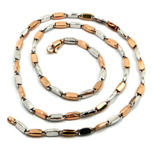 Cargar imagen en el visor de la galería, 18k white rose gold chain necklace alternate rectangular oval tube links, 24".