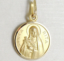Load image into Gallery viewer, solid 18k yellow gold Holy St Saint Santa Rita round medal Italy made 13mm.
