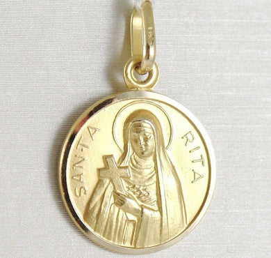 solid 18k yellow gold Holy St Saint Santa Rita round medal Italy made 13mm.