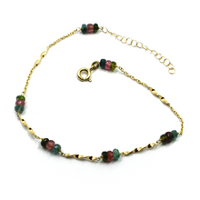 Load image into Gallery viewer, 18k yellow gold rolo spiral anklet 9.8" 25cm faceted tourmaline purple green 3mm.