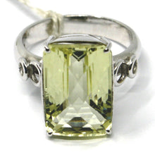 Load image into Gallery viewer, 18k white gold and big lemon quartz ring made in italy carats 9.5 cuscion cut.