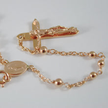 Load image into Gallery viewer, 18k rose pink gold rosary necklace miraculous mary medal Jesus cross, 22 inches.