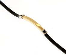 Load image into Gallery viewer, SOLID 18K YELLOW WHITE GOLD BRACELET 4mm SQUARE TUBE PLATE AND BLACK RUBBER 8.3".