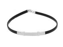 Cargar imagen en el visor de la galería, 18K WHITE GOLD BRACELET 5mm RECTANGULAR FLAT SMOOTH SATIN PLATE & BLACK RUBBER.