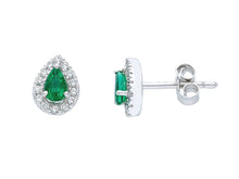 Load image into Gallery viewer, 18k white gold drop earrings, 0.41 carats emeralds & diamonds, 0.8mm length.