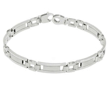 Charger l'image dans la galerie, 18K WHITE GOLD MAN BRACELET ALTERNATE ROUNDED SQUARED 7mm LINK, 21 CM, 8.3".