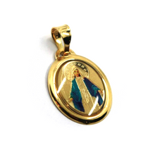Load image into Gallery viewer, 18k yellow gold enamel oval Miraculous medal pendant 17x15mm Virgin Mary Madonna.