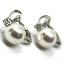 Load image into Gallery viewer, solid 18k white gold clips earrings, saltwater akoya pearls 8.5/9 mm, diamonds.