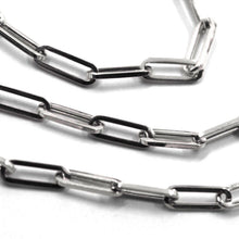 Load image into Gallery viewer, 18k white gold long chain necklace squared oval paper clip 3x10mm links, 31.5" 80cm.