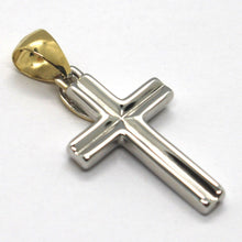 Load image into Gallery viewer, 18K YELLOW WHITE GOLD SQUARE TUBE ALTERNATE CROSS, 3 CM 1.2 INCHES MADE IN ITALY.