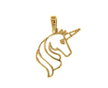 Cargar imagen en el visor de la galería, SOLID 18K YELLOW GOLD SMALL 17mm 0.67" UNICORN PENDANT, CHARM, MADE IN ITALY.