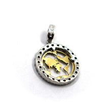 Load image into Gallery viewer, 18K YELLOW WHITE GOLD SMALL14mm 0.55" GLOBE EARTH WORLD MAP ZIRCONIA PENDANT.