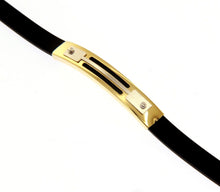 Load image into Gallery viewer, SOLID 18K YELLOW WHITE GOLD BRACELET 6mm RECTANGULAR TUBE PLATE & BLACK RUBBER.