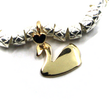 Load image into Gallery viewer, 925 STERLING SILVER CUBES TUBES BRACELET, 9K YELLOW GOLD SMALL 10mm SWAN PENDANT.
