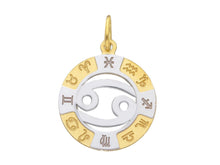 Load image into Gallery viewer, 18k yellow white gold zodiac sign round 20mm medal pendant, zodiacal, cancer.