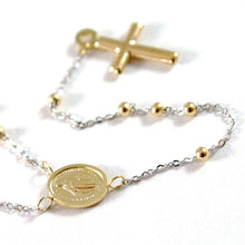 Load image into Gallery viewer, 18K YELLOW WHITE GOLD MINI ROSARY NECKLACE MIRACULOUS MARY MEDAL JESUS CROSS.