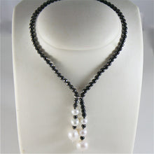 Load image into Gallery viewer, solid 18k white gold necklace with fw pearls and multifaceted onyx made in Italy.