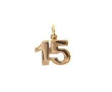 Cargar imagen en el visor de la galería, 18k rose gold number 15 one fifteen pendant charm, 0.4", 10mm.