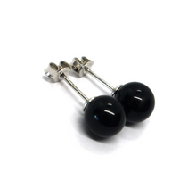Load image into Gallery viewer, 18k white gold 8mm 0.31" spheres balls black agate button stud earrings.