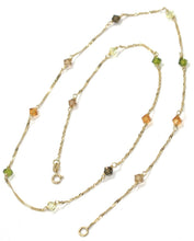Load image into Gallery viewer, 18K YELLOW GOLD NECKLACE, ALTERNATE FACETED MULTI COLOR CRYSTALS SINGAPORE CHAIN.
