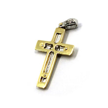 Load image into Gallery viewer, SOLID 18K YELLOW WHITE GOLD FLAT DOUBLE CROSS PENDANT 26mm 1.02", ITALY MADE.