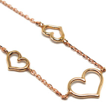 Load image into Gallery viewer, 18k rose gold square rolo mini bracelet, 7.5 inches, 3 hearts, made in Italy.
